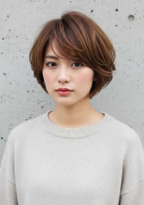 ショートボブ/ココアブラウン/ミディアムレイヤー大人かわいい