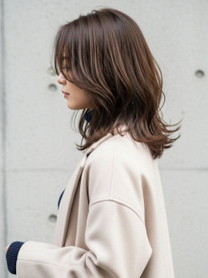 ミディアムレイヤー/大人かわいい/韓国巻き/ココアブラウン