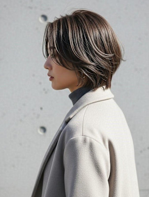 大人ショートボブ/ココアブラウン/バタフライレイヤー韓国巻き