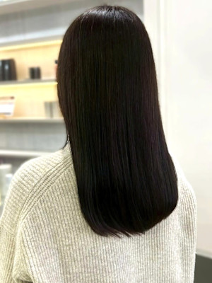 暗髪カラー グレージュ セミロング 髪質改善カラー 20代