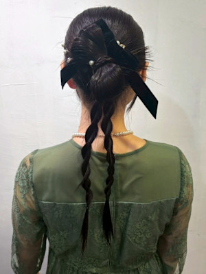 カチモリ風 ヘアアレンジ ロープ編み 編み下ろし 結婚式