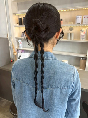 編み下ろし お団子 カチモリ ロープ編み ヘアセット 結婚式
