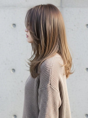 セミロング/バタフライレイヤー/ウォームブラウン/韓国巻き