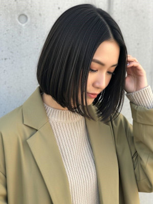 ストレートボブ/かわいい韓国巻き/顎ラインボブ/切りっぱなし