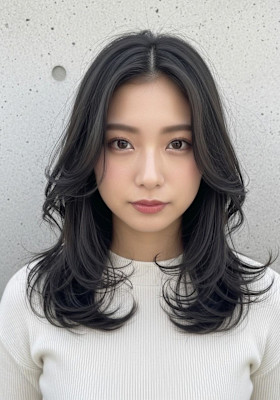 セミロング/ウルフカット/真ん中分けロングウルフ大人かわいい