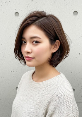 ハッシュボブ/ハッシュカット/顔周りカット/ダークブラウン