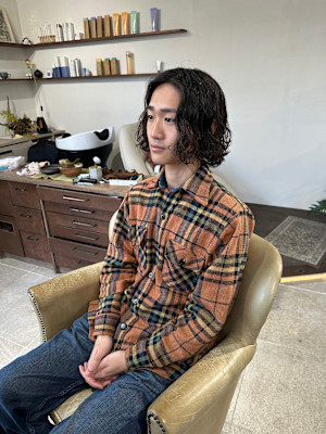 メンズボブ×スパイラルパーマ