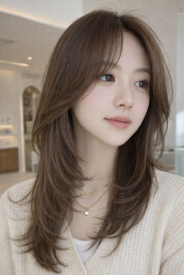 透け感レイヤーセミロング