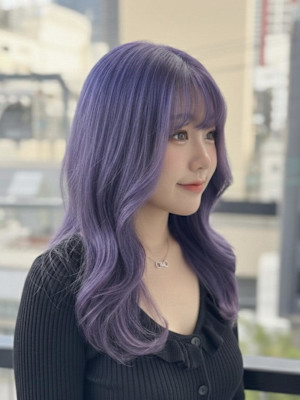 ハッシュカット/顔周りカット/ダークブラウン/コーラルピンク