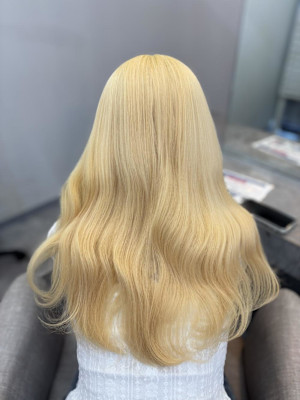 ハッシュカット/顔周りカット/ダークブラウン/コーラルピンク