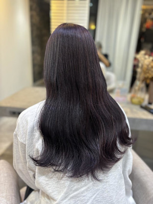 ハッシュカット/顔周りカット/ダークブラウン/コーラルピンク