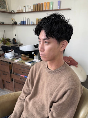 メンズアップバングショート×ツイストスパイラルパーマ