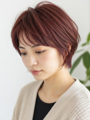 耳かけボブ/ボルドーカラー/大人かわいい/ガーリー韓国巻き