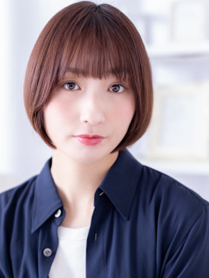 透けバングバーガンディ小顔ミニボブレイヤー　ローズブラウン