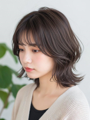 ミディアム/シャギーウルフ/ココアブラウン/大人かわいい