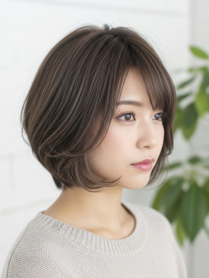 ショートボブ/ココアブラウン/バタフライレイヤー韓国巻き