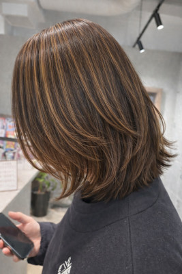 ミディアム/ハイライト/白髪ぼかし