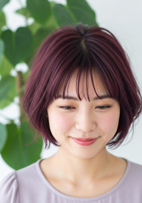 バタフライレイヤーショート/ボッブショート/ワインレッド