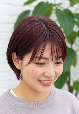 ミディアムレイヤーショート/ボルドーカラー/大人かわいい
