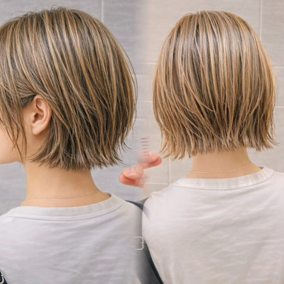 くびれボブ/髪質改善/艶髪/小顔/30代/ベージュ