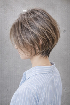 白髪ぼかしハイライトで作る立体感ショート