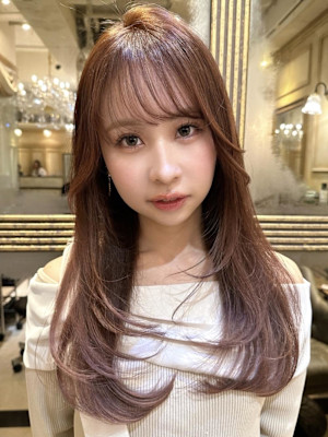 顔周りカット/コーラルピンク/ローズブラウン