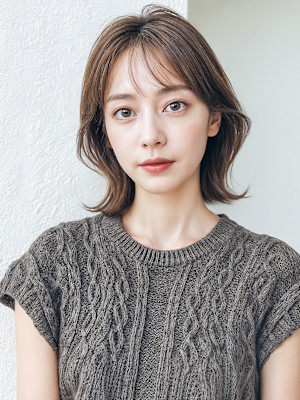 ひし形シルエット大人美人くびれカールロブp1　顔周りカット