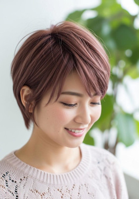 ワンホンレイヤーショート、ローズブラウン、ガーリー、かわいい