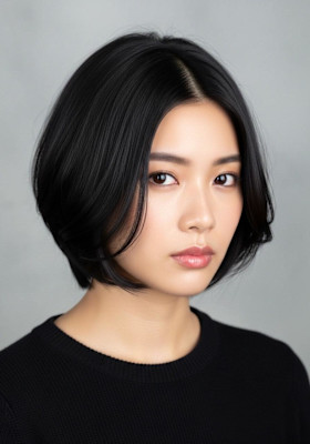 顔周りカットボブ、ハッシュボブ、ブラックカラー、ボーイッシュ