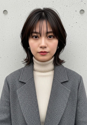 顔周りカットボブ、シャギーカット、ダークブラウン