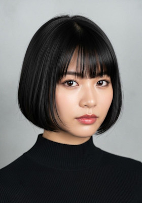 顔周りカットボブ、ハッシュボブ、ブラックカラー、大人かわいい