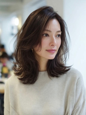 くびれミディアム/レイヤーミディ/大人ヘア/艶カラー