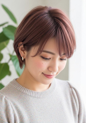 顔周りカットショート/ローズブラウン/ストレートガーリー