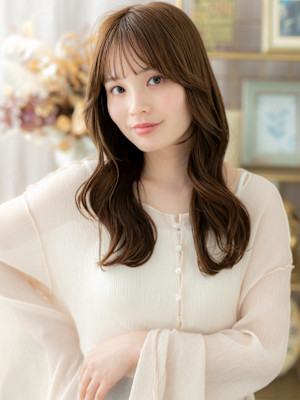 大人美人透けバング韓国巻きレイヤーロング 　ダークブラウンb