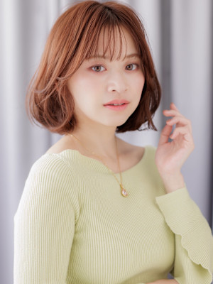 スモーキーカラー抜け感ドライパーマゆるふわボブ30代40代