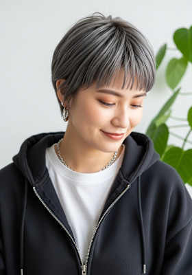 ハッシュカットショート/ダークシルバー/大人ショートボブ