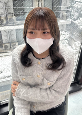 ハッシュカット/顔周りカット/ダークブラウン/コーラルピンク