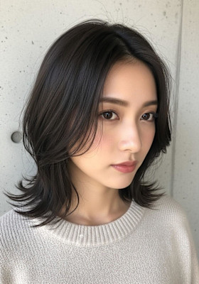 顔周りカットボブ、シャギーカット、ダークブラウン、かわいい