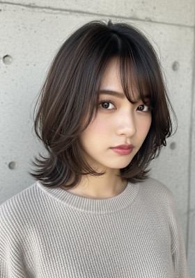 顔周りカットボブ/エンドカラー/ミディアムボブ