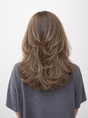 バタフライレイヤーカット×白髪ぼかしハイライト