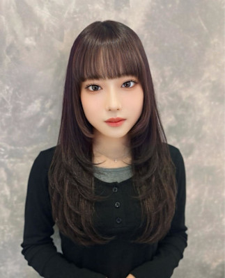 ハッシュカット/顔周りカット/ダークブラウン/シャギーカット