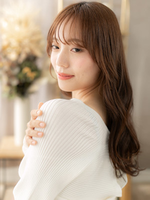 モテ髪シースルー前髪ラフウェーブくびれヘア　カーテンバング