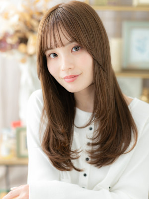 ミルクティーブラウン小顔ハイレイヤーカット　シャギーカットb