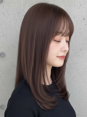 艶髪 ナチュラルワンカール×セミロング バーガンディー