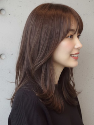 大人のレイヤー×セミロング 顔まわりレイヤー ココアブラウン