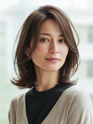 ミディアムレイヤー/くびれミディ/外ハネミディ/小顔カット