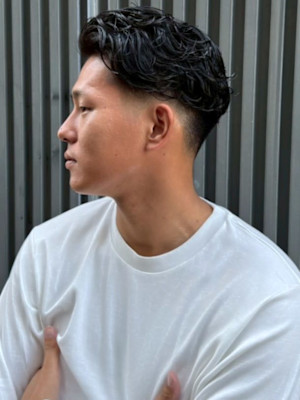 メンズパーマ ニュアンスパーマ オールバック ツーブロック