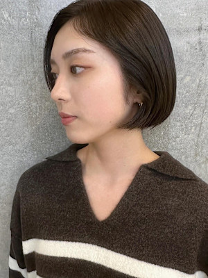 ショートカット ボブ アッシュブラウン 顔周りカット*