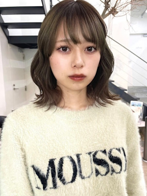 くびれヘア 顔周りレイヤー 韓国 ベージュカラー 前髪*