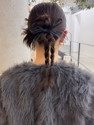 ヘアセット お呼ばれヘア 結婚式 カチモリ 三つ編み*